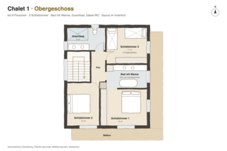 Obergeschoss Grundriss Chalet 1, Obergeschoss