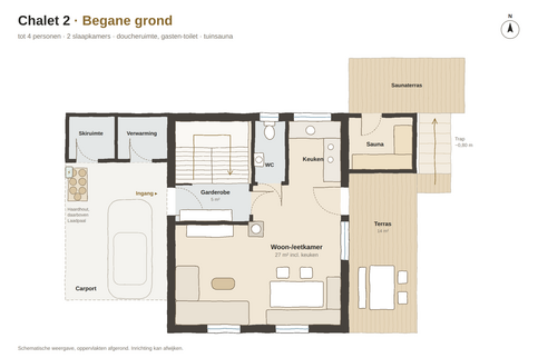 Begane grond Plattegrond van Chalet 2, Begane grond