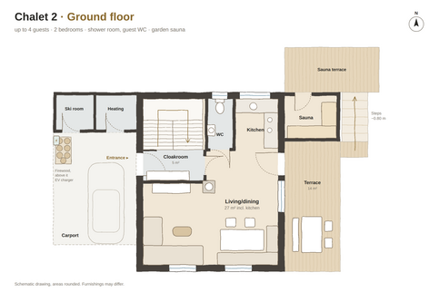 Ground floor Floor plan of Chalet 2, Ground floor