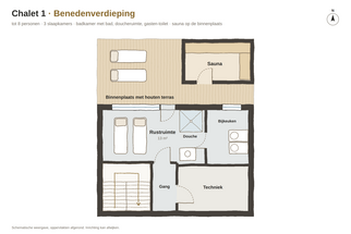Benedenverdieping Plattegrond van Chalet 1, Benedenverdieping