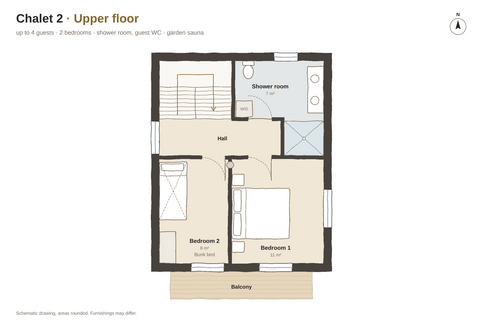 Upper floor Floor plan of Chalet 2, Upper floor