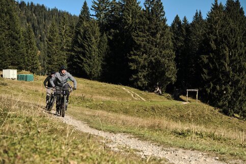 Auf dem Trail im Bikepark Brandnertal. Foto: Philip Uricher / Brandnertal Tourismus Mountainbiker auf einem Trail im Bikepark Brandnertal