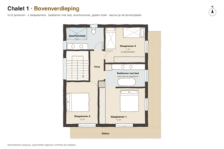 Bovenverdieping Plattegrond van Chalet 1, Bovenverdieping