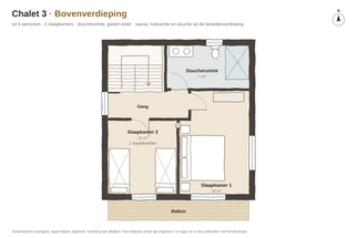 Bovenverdieping Plattegrond van Chalet 3, Bovenverdieping