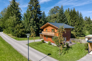 Chalet 3 von oben Chalet 3 schräg von oben, zwischen Wiese und Wald